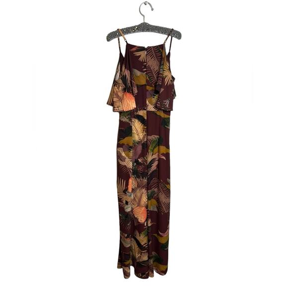 City Chic Tropic Heat Tropical Flowy Burgundy Wrap Wide Leg Jumpsuit Sz 16 - Picture 4 of 6